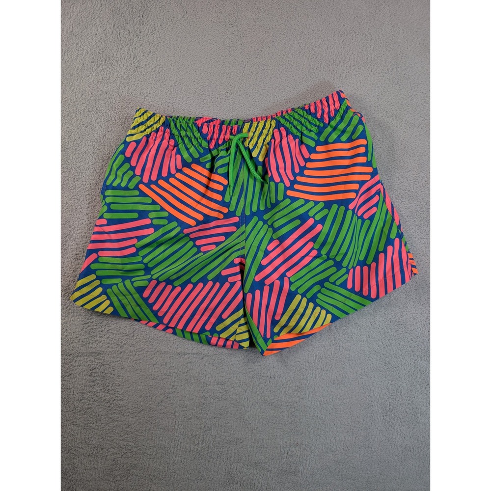Chubbies Mens Swim Trunks Large Neon Abstract Geometric Retro Board Shorts Blue